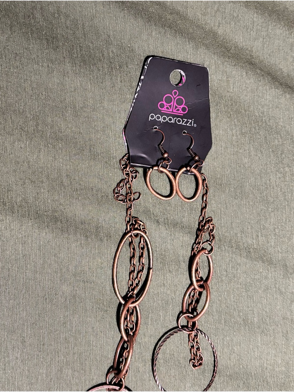 Paparazzi Copper-Tone Oval Link Necklace and Hoop Earring Set